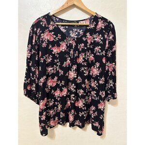 Suzanne Betro Womans Floral Cottagecore Henely Top Size 3x Boho Beachy Hippie